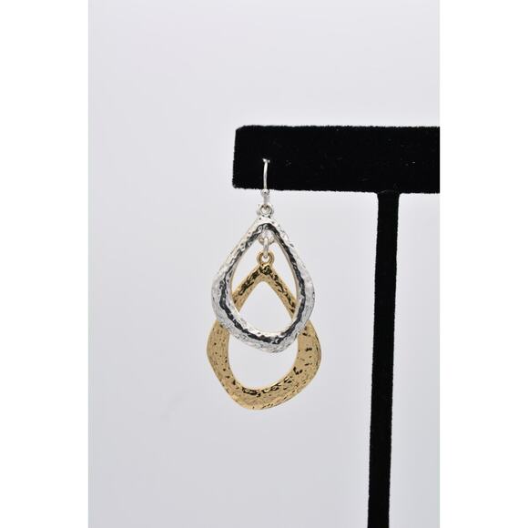 Liz Claiborne Vintage Dangle Earrings Silver Gold Tone Pebbled Shiny 1990s BinU - Picture 6 of 12